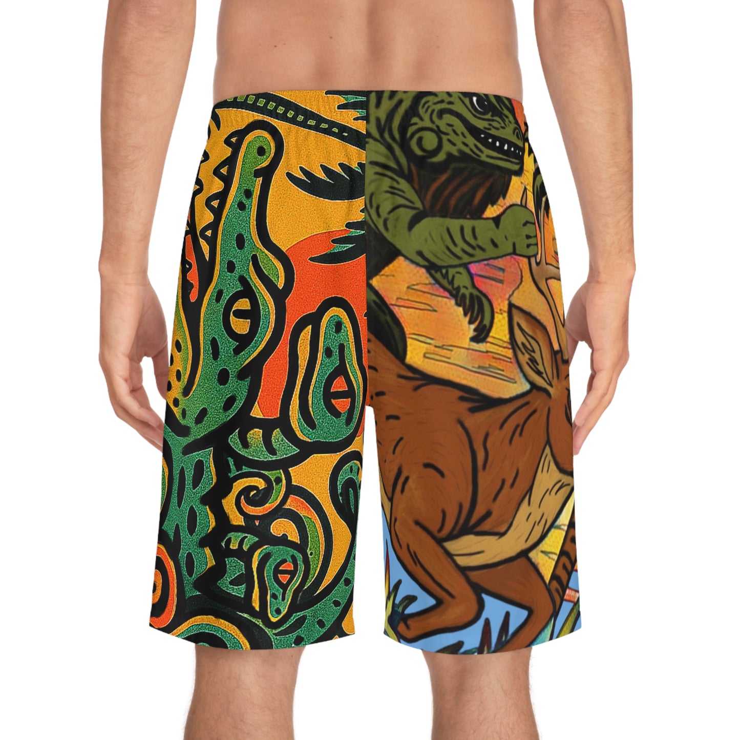 Vibrant Men's Board Shorts - Tropical Adventure Swimwear, Summer Beach Shorts, Casual Swim Trunks, Graphic AOP Beachwear, Gift for Surfers