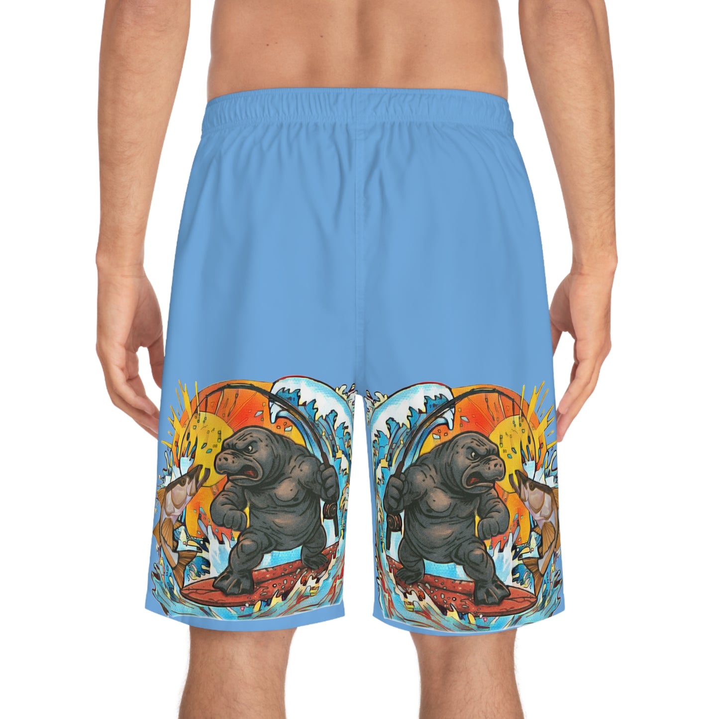 Men's Surfboard Shorts, ManateeMan Ocean Adventure Swim Trunks, Fun Beachwear for Summer, Perfect for Vacations, Surfers, Beach Parties