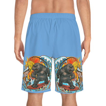 Men's Surfboard Shorts, ManateeMan Ocean Adventure Swim Trunks, Fun Beachwear for Summer, Perfect for Vacations, Surfers, Beach Parties