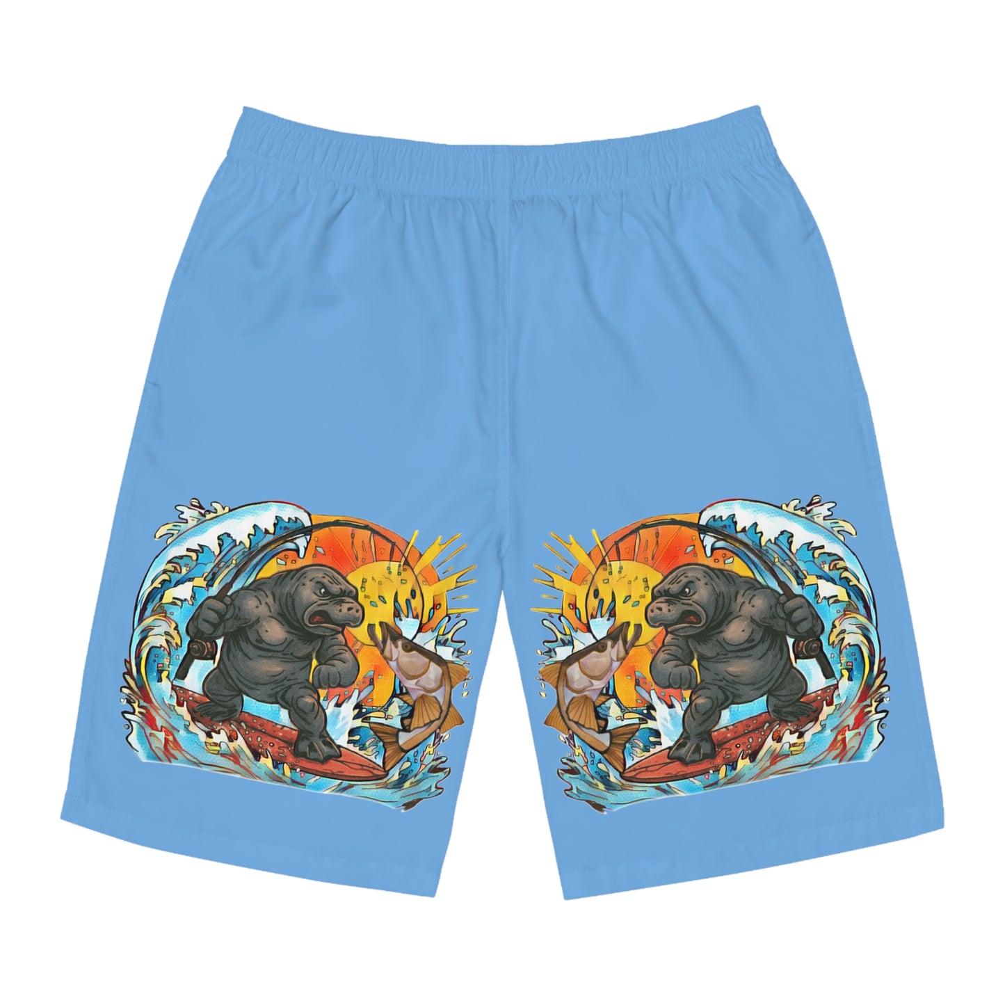 Men's Surfboard Shorts, ManateeMan Ocean Adventure Swim Trunks, Fun Beachwear for Summer, Perfect for Vacations, Surfers, Beach Parties