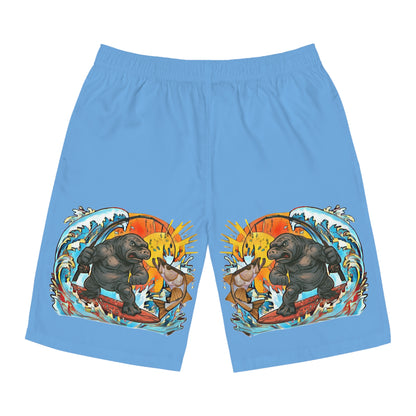 Men's Surfboard Shorts, ManateeMan Ocean Adventure Swim Trunks, Fun Beachwear for Summer, Perfect for Vacations, Surfers, Beach Parties