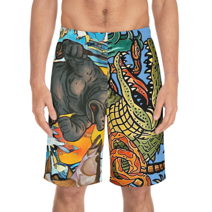 Vibrant Men's Board Shorts - Tropical Adventure Swimwear, Summer Beach Shorts, Casual Swim Trunks, Graphic AOP Beachwear, Gift for Surfers