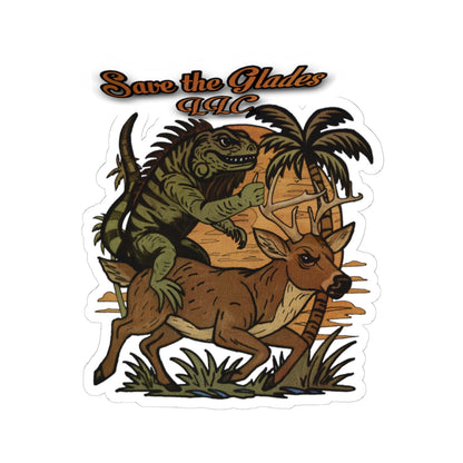 Save the Glades Sticker — Iguana Riding Deer Kiss-Cut Vinyl Decal