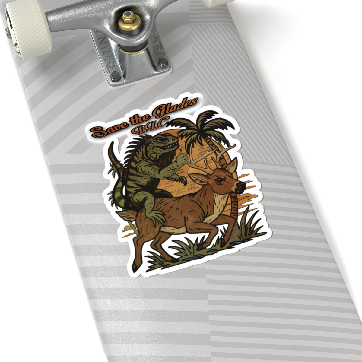 Save the Glades Sticker — Iguana Riding Deer Kiss-Cut Vinyl Decal