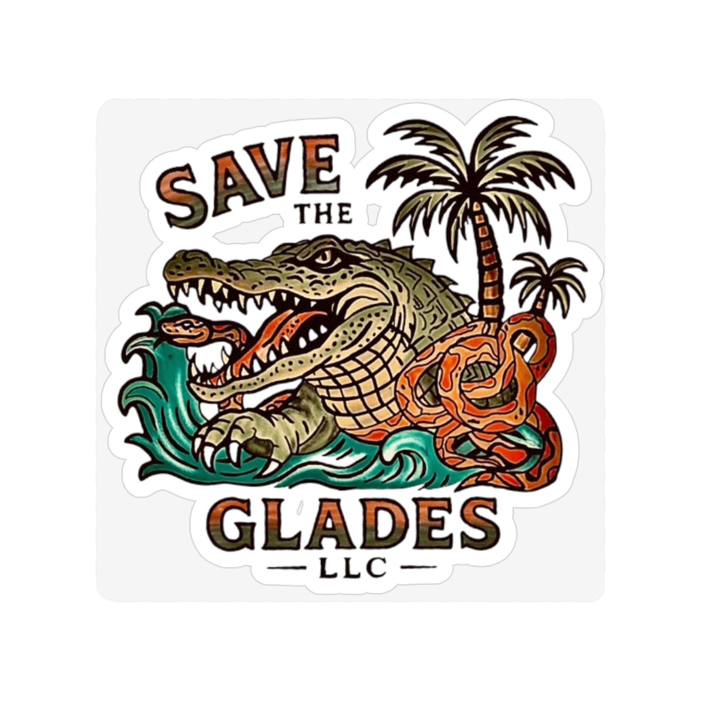Outdoor Sticker — Alligator & Palm Retro Design