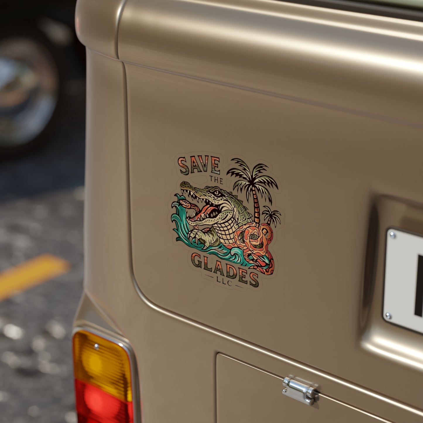 Outdoor Sticker — Alligator & Palm Retro Design