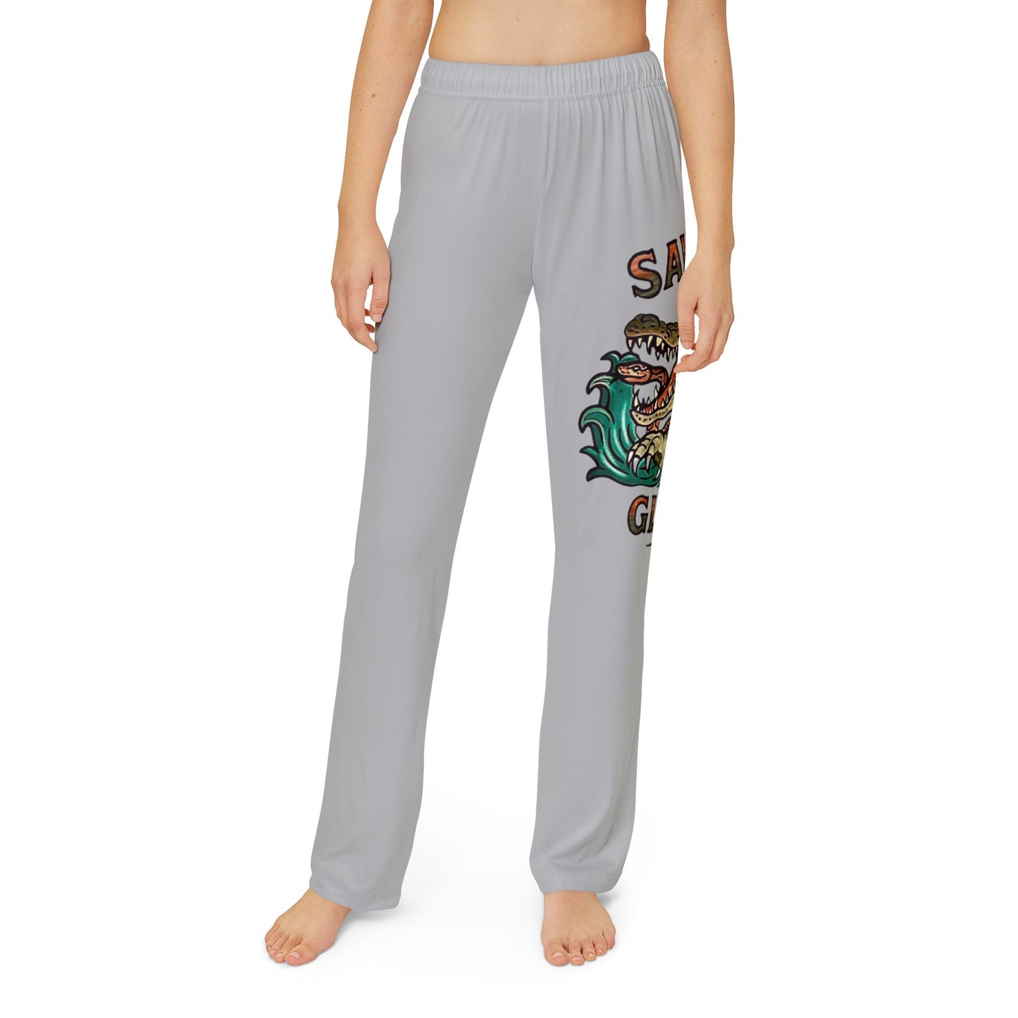Lounge Pants — Tropical Shark & Palm Graphic "Save the Waves"